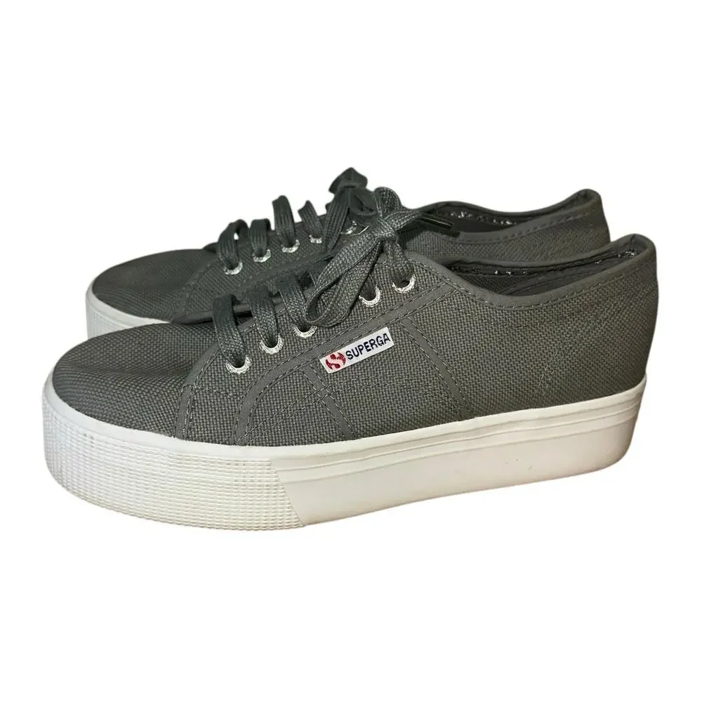 Superga 2790 Platform Sneakers Gray Canvas‎ 8W EU 39 Chunky Sole Casual